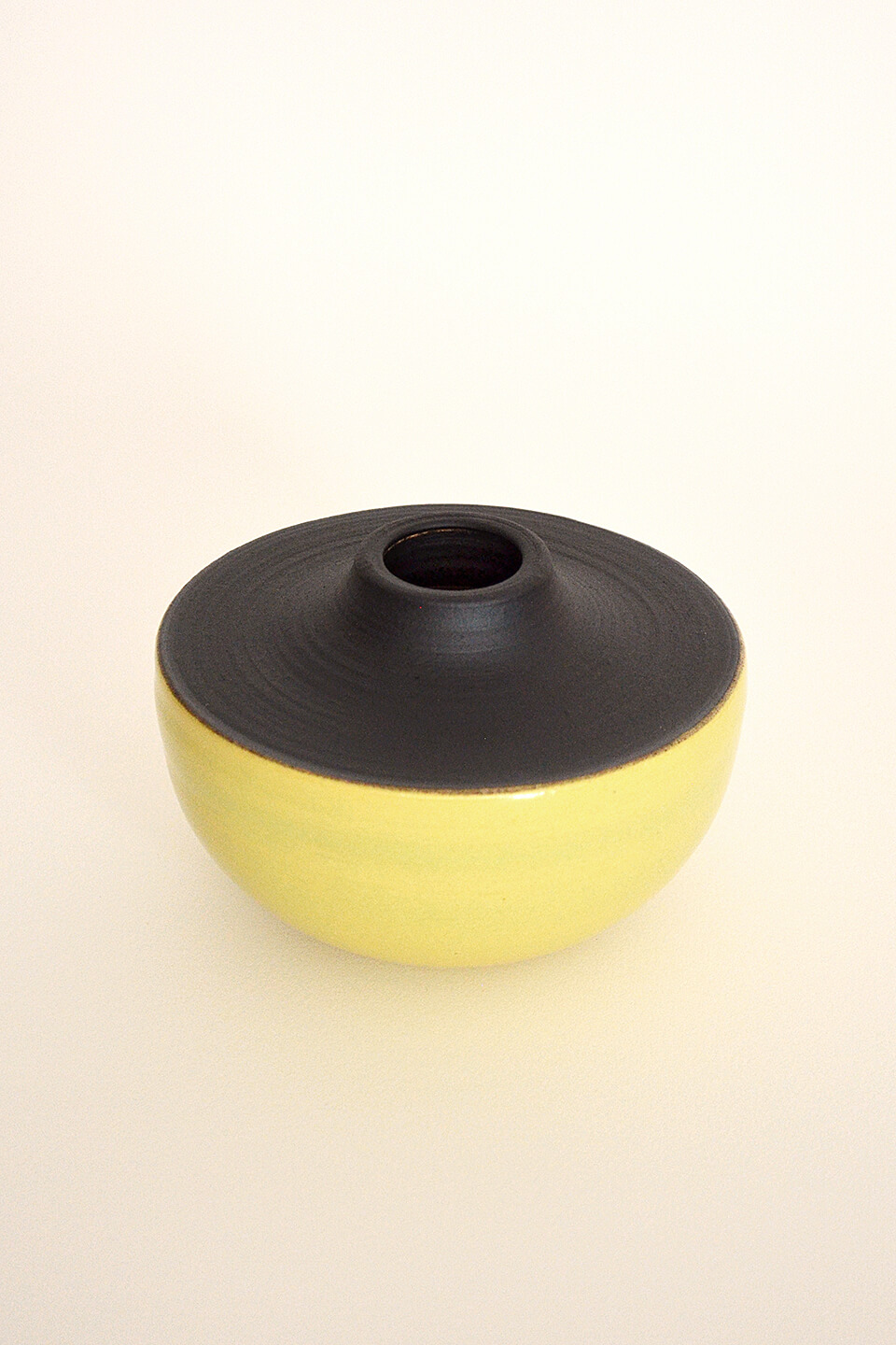 Black + Satin Yellow Green Ceramic Vase No. 634