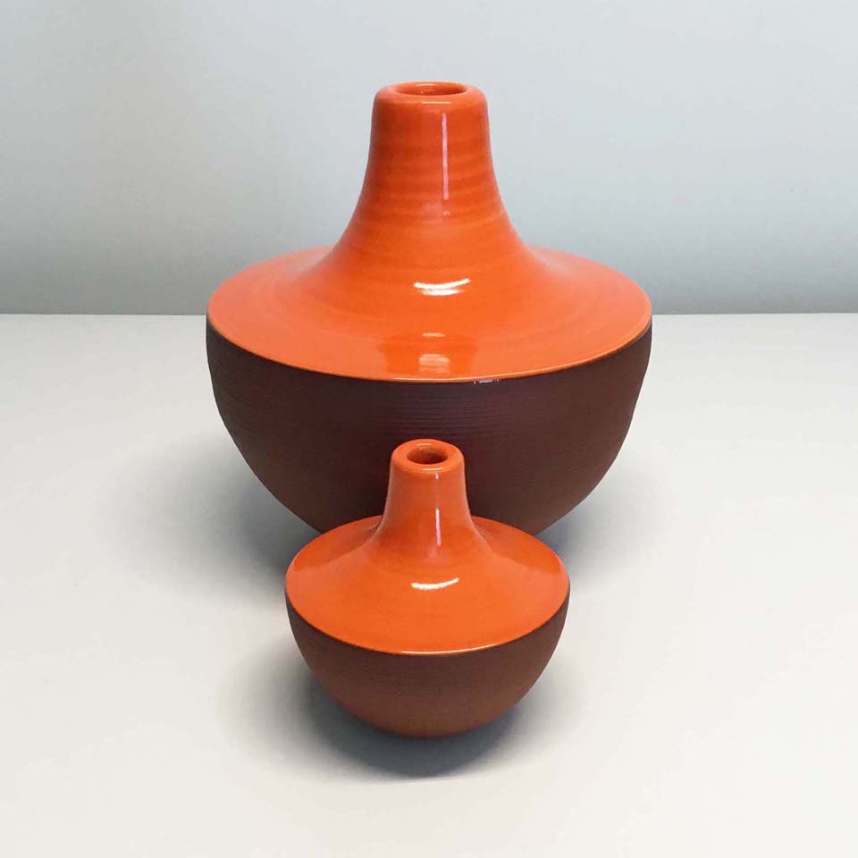 Two Companion Red-Orange Ceramic Vases No. 699